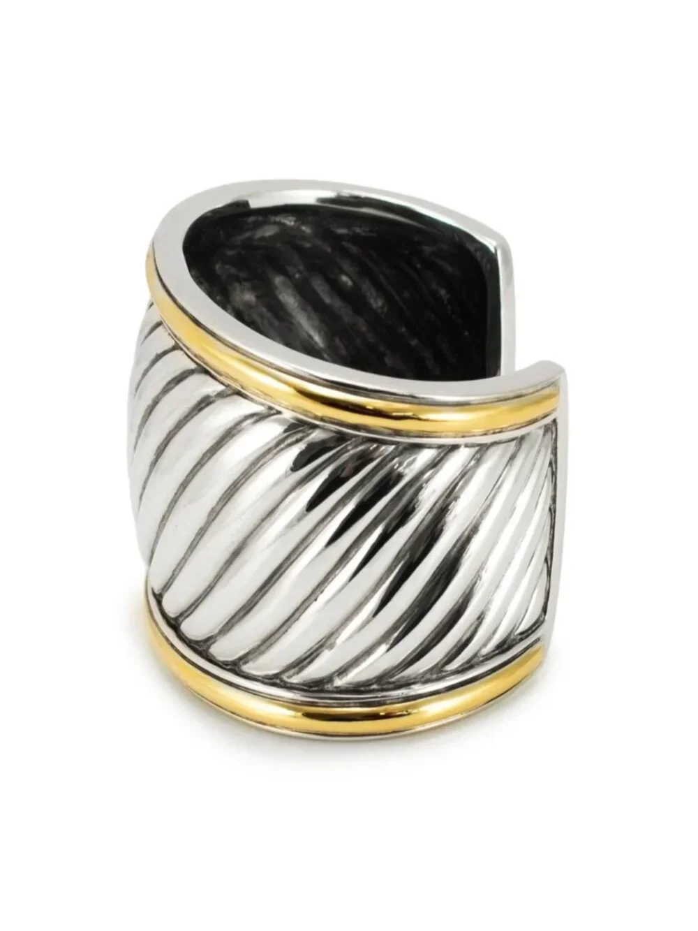 David Yurman Thoroughbred Wide Cuff Bracelet 925 18K Gold Excellent